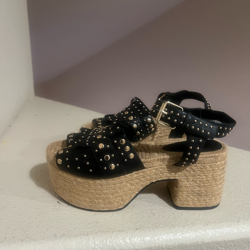 Black studded platform Chunky Leather Espadrilles sandals size 8